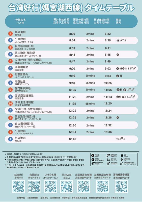 台湾好行バス 媽宮・湖西線の時刻表（2025年版）