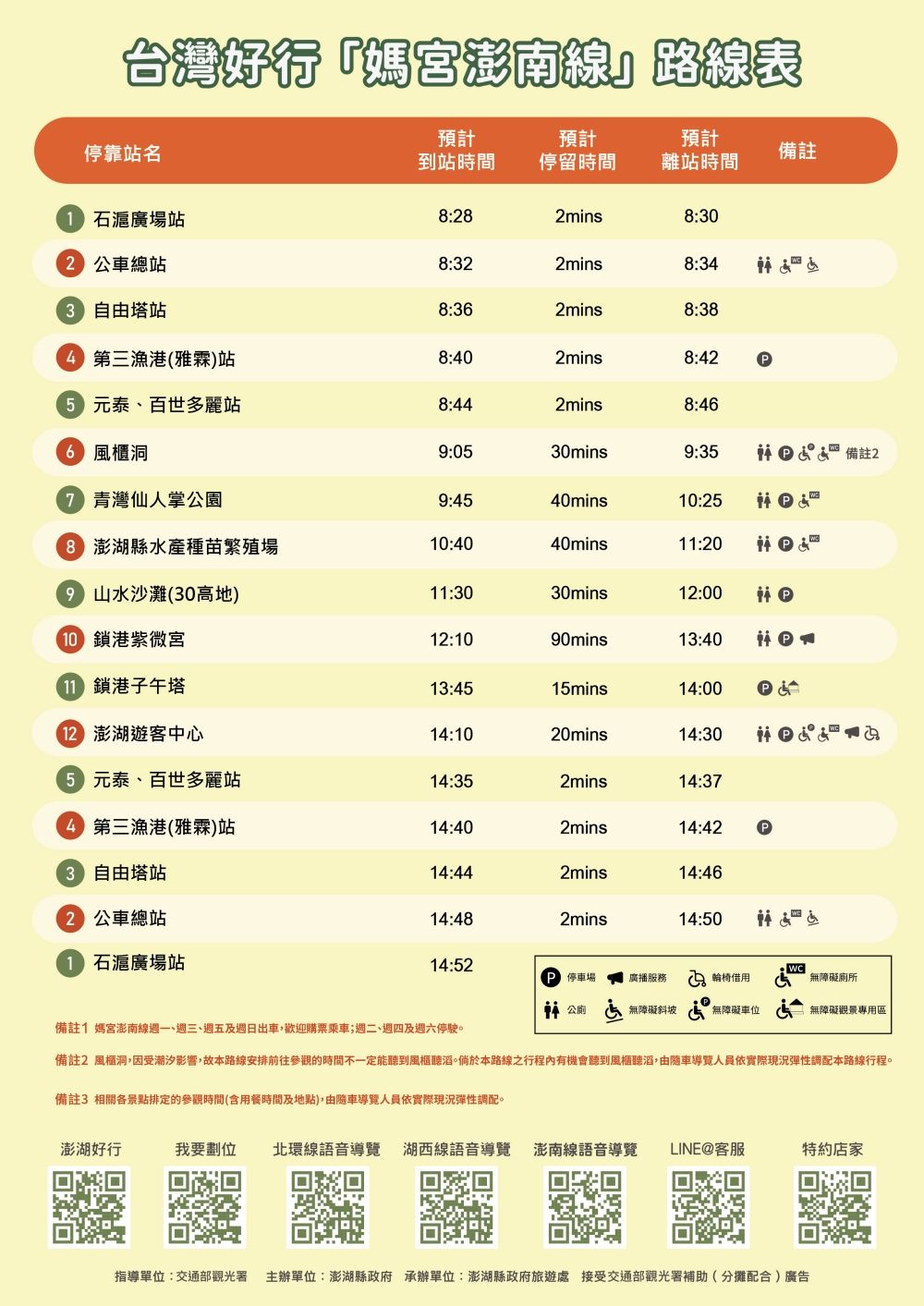 台湾好行バス 媽宮・澎南線の時刻表（2024年版）