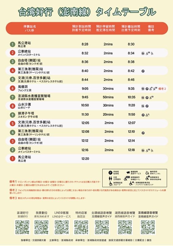 台湾好行バス 媽宮・澎南線の時刻表（2025年版）